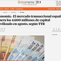 El mercado transaccional espaol supera los 4.600 millones de capital movilizado en agosto, segn TTR